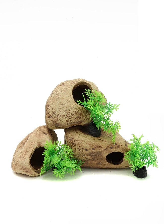 ALEGI Stackable Aquarium Ceramic Decorations Rock Caves,Betta Fish Tank Decor Accessories,Hideaway for Shrimp Cichlid Hiding Breeding Spawning (Set of 3) - Image 1